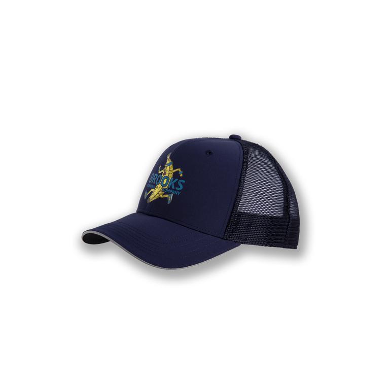 Brooks Men's DISCOVERY TRUCKER Running Hat - Navy/Banana - Canada (AKQVF-1328)